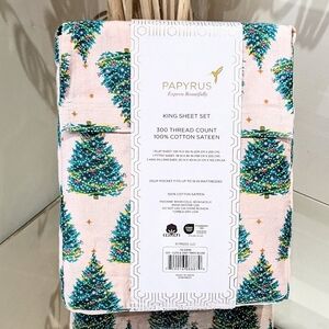 NWT Papyrus 100% Cotton KING Christmas Tree Lights Sheet Set